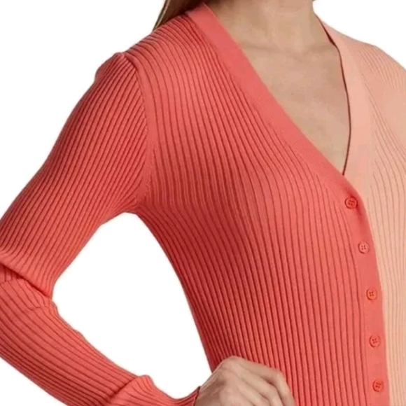 Staud Shoko Colorblock Bittersweet peach button up sweater dress size small - Picture 5 of 13